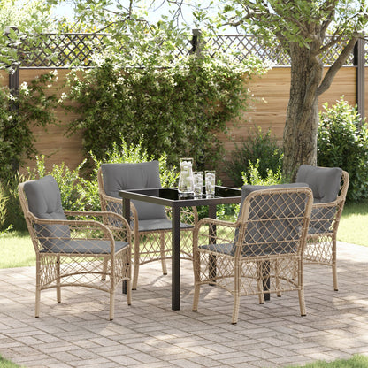 5-Delige Tuin Eettafelset Met Kussens Beige Poly Rattan