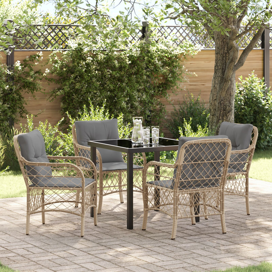 5-Delige Tuin Eettafelset Met Kussens Beige Poly Rattan