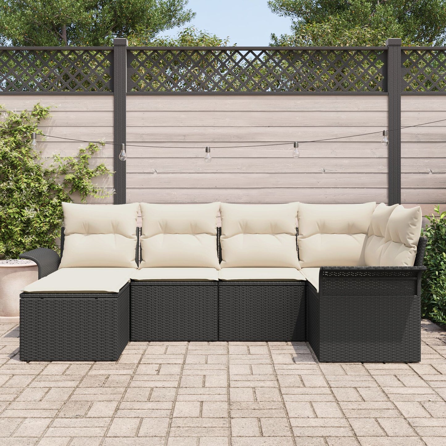 6 Delige Tuin Sofa Set Met Kussens Zwart Poly Rattan