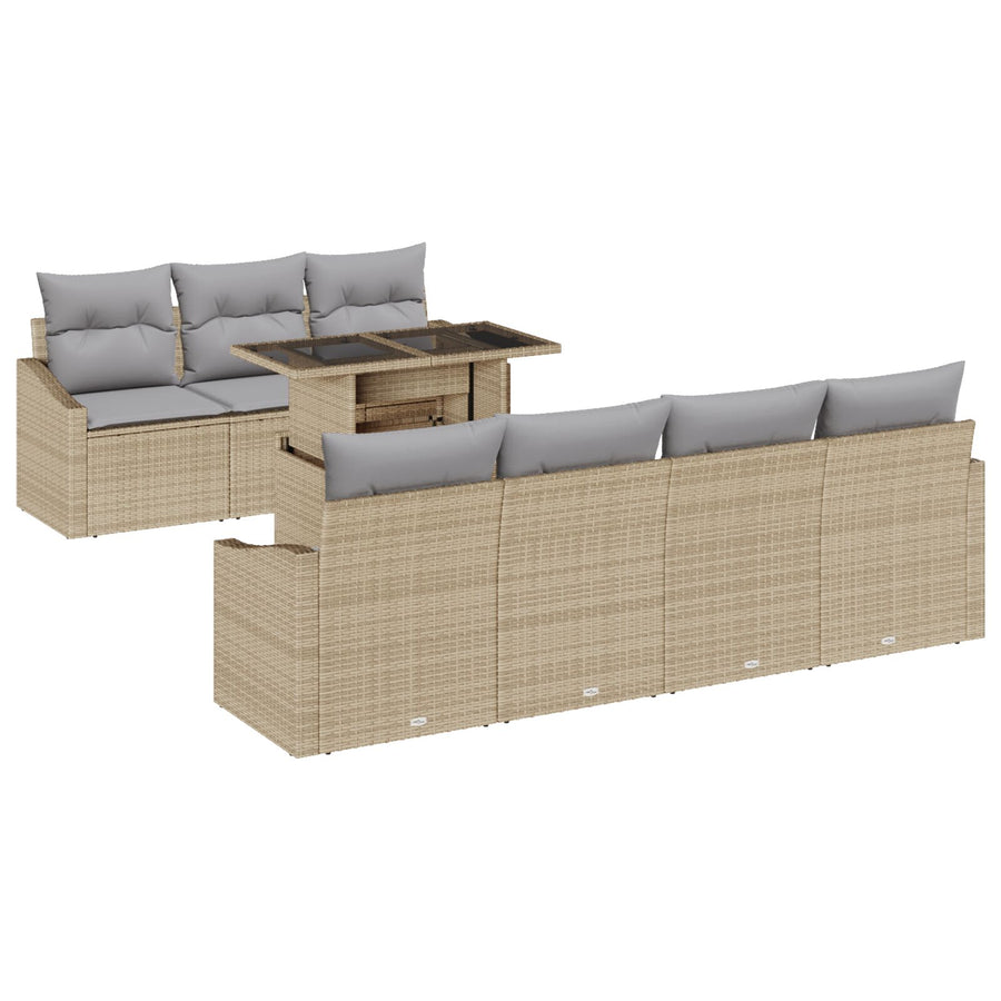 Tuinbankset Set Van 8 Beige Rattan 8-Delige Buitenbankset