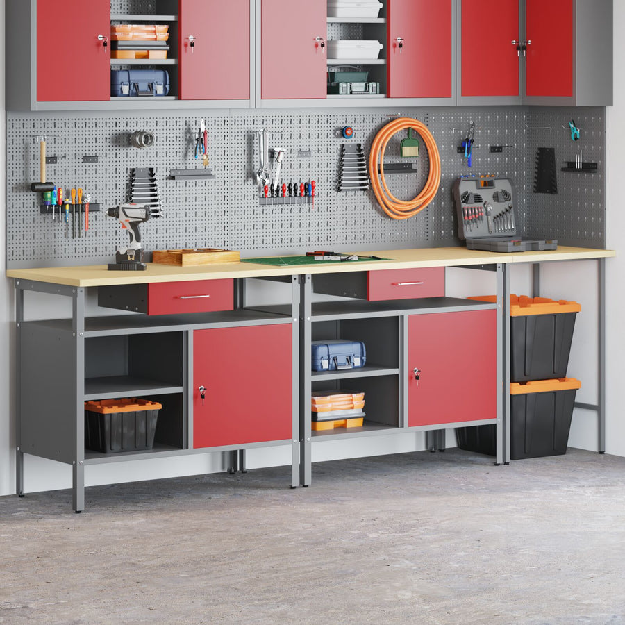3-Delige Werkbank Set Zwart Staal