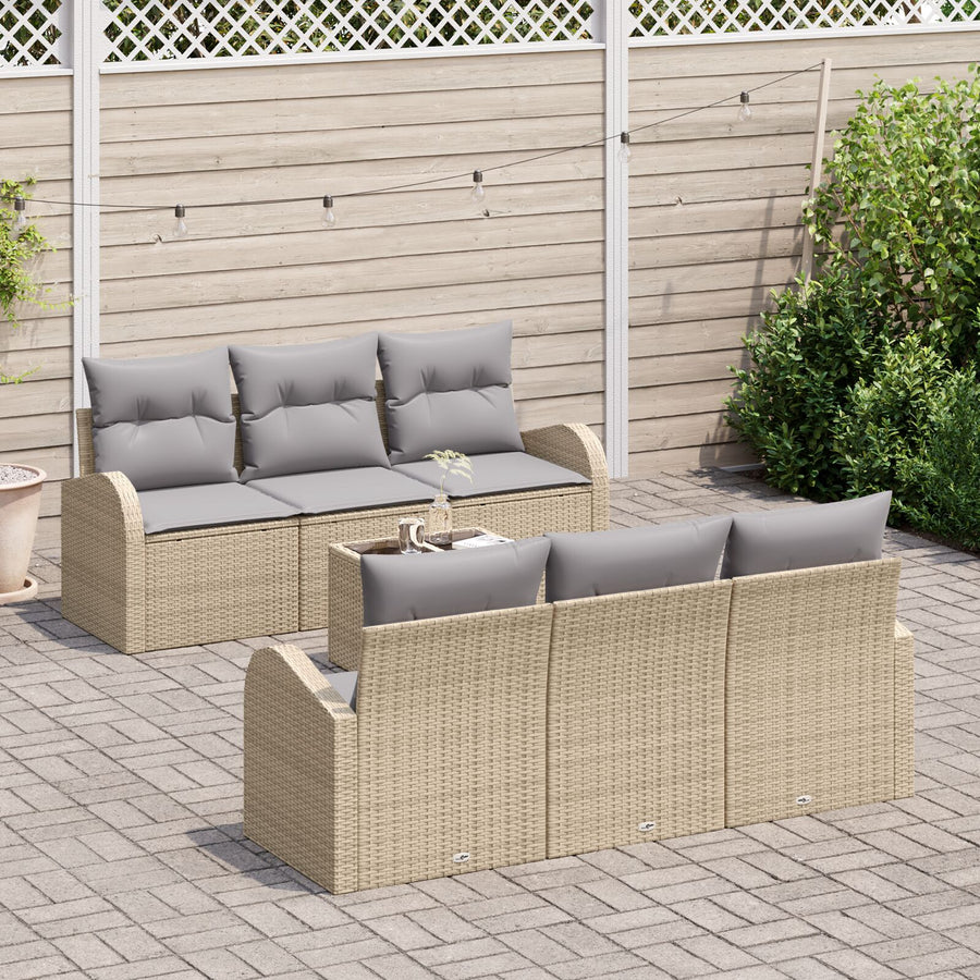7-Delige Tuin Sofa Set Met Kussens Beige Poly Rattan