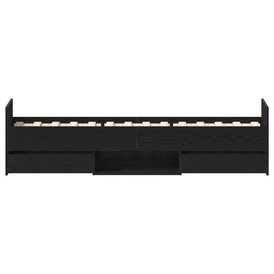 Bedframe Zonder Matras Zwart Eiken 75X190 Cm Bewerkt Hout