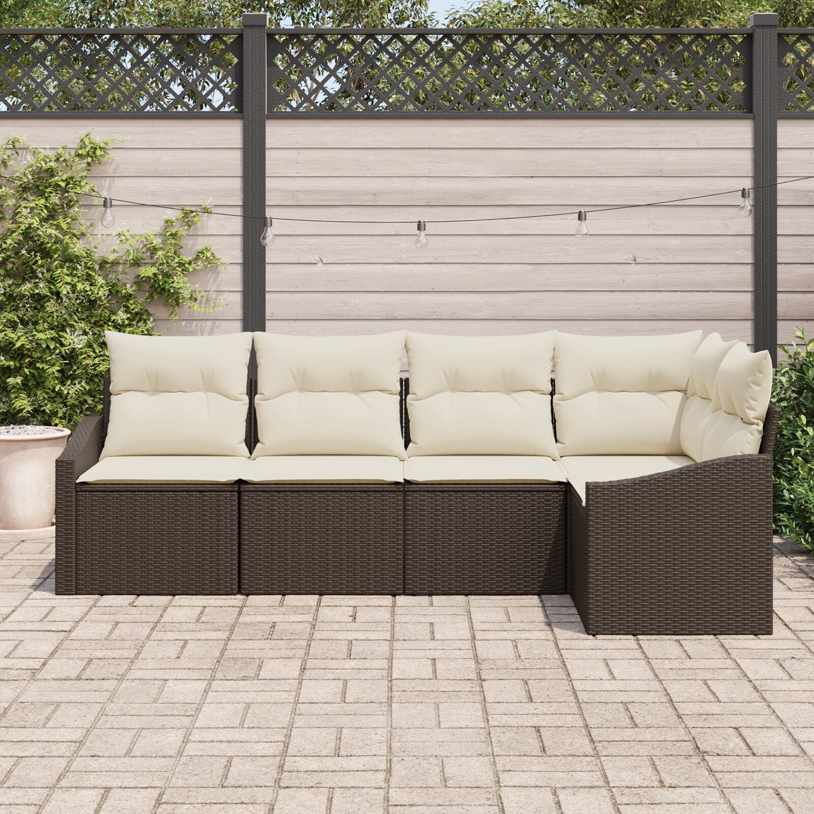 5-Delige Tuinsofa Set Met Kussens Poly Riet Bruin en crème zonder tafel