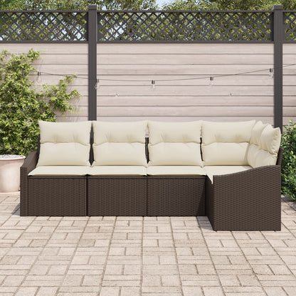 5-Delige Tuinsofa Set Met Kussens Poly Riet Bruin en crème zonder tafel