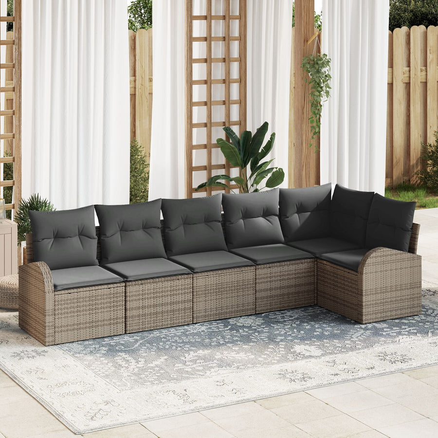 6-Delige Tuin Sofa Set Met Kussens Poly Rattan Grijs zonder tafel