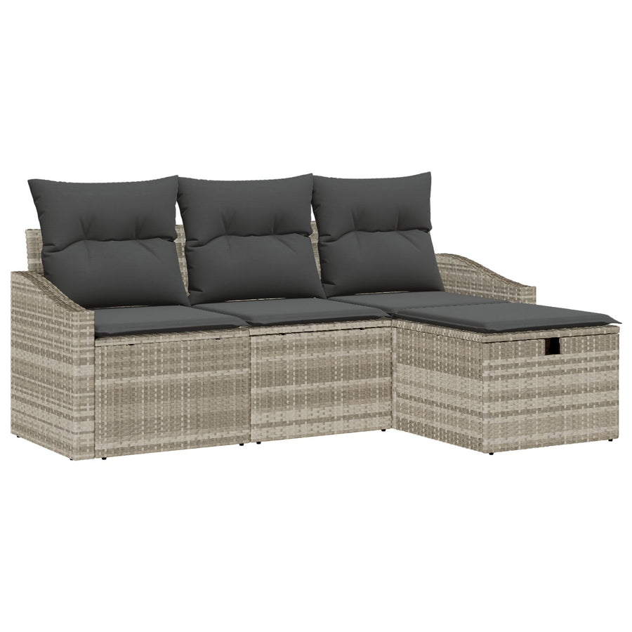 4-Delige Tuin Sofa Set Met Kussens Lichtgrijs Poly Riet Wit