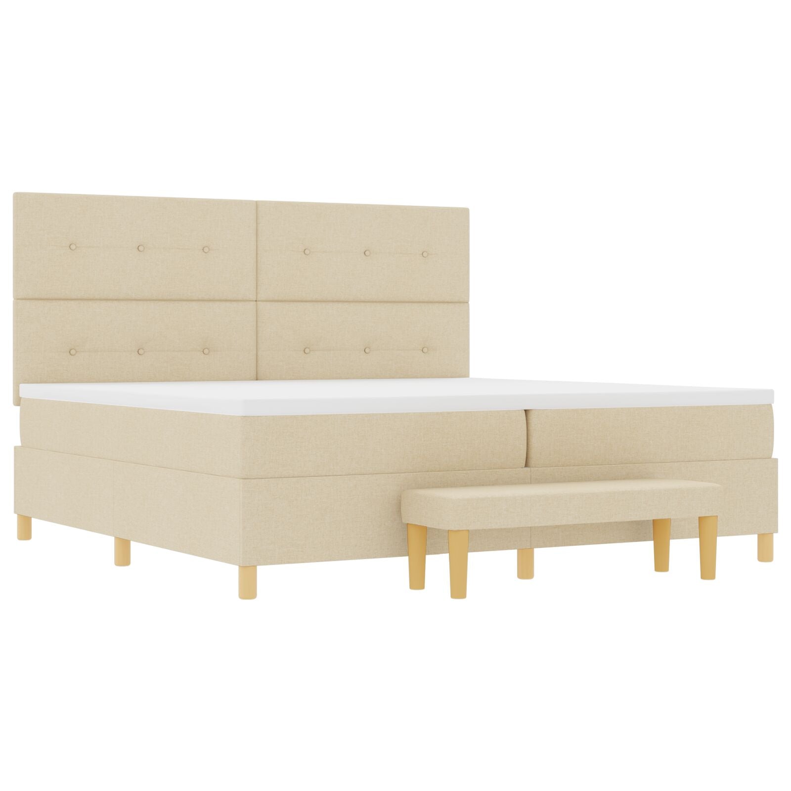 Boxspringbed Met Matras & Bank Stof Crème 200 x 200 cm Knop tufted