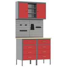 5-Delige Werkbankset Staal 2x (85 cm) Rood 2x kast + 2x pegboard + kast met deur