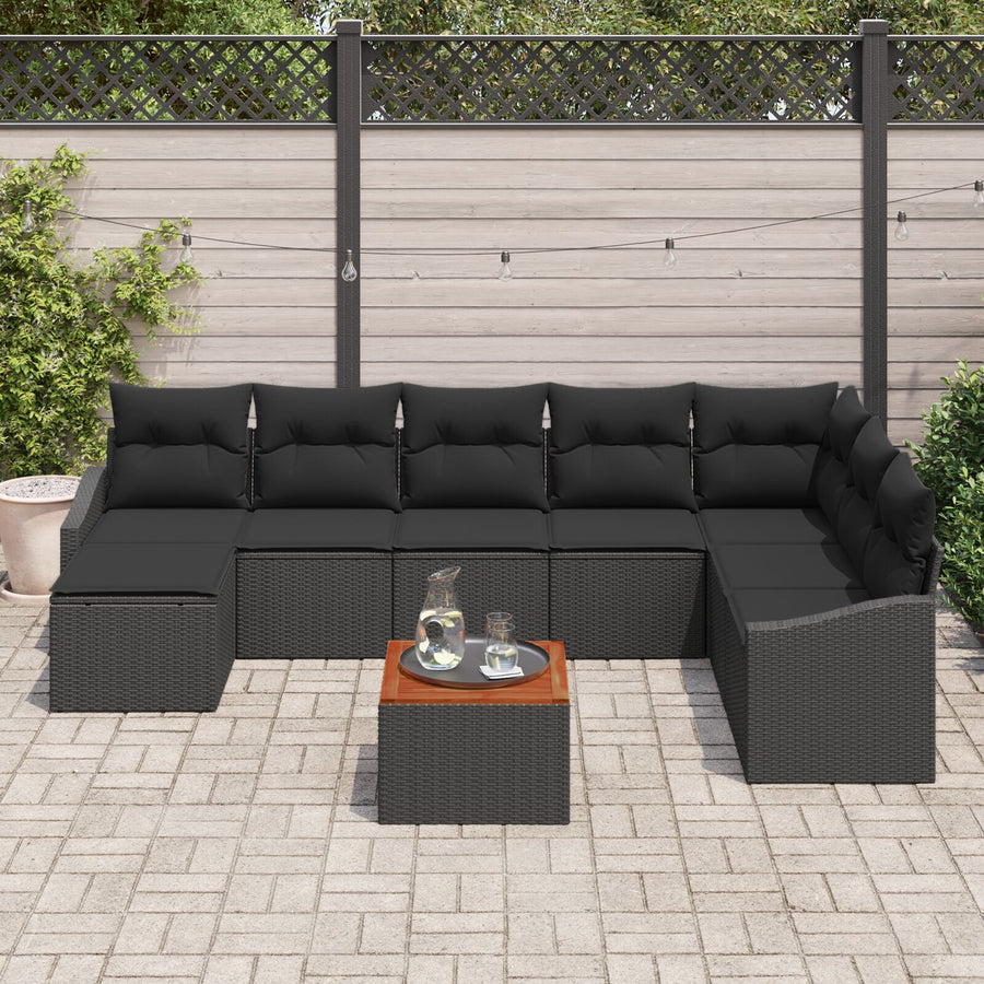 9-Delige Tuin Sofa Set Met Kussens Zwart Poly Rattan Acacia