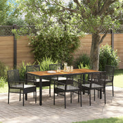Garden dining set 7 pcs Black poly rattan