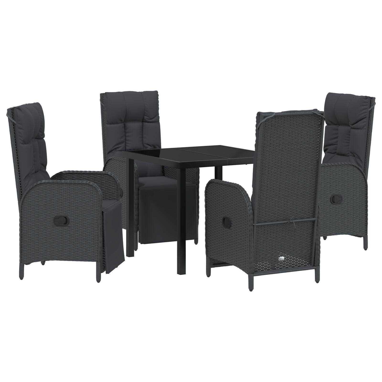 5 Delige Tuin Eetset Met Kussens Zwart Poly Rattan
