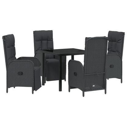 5 Delige Tuin Eetset Met Kussens Zwart Poly Rattan