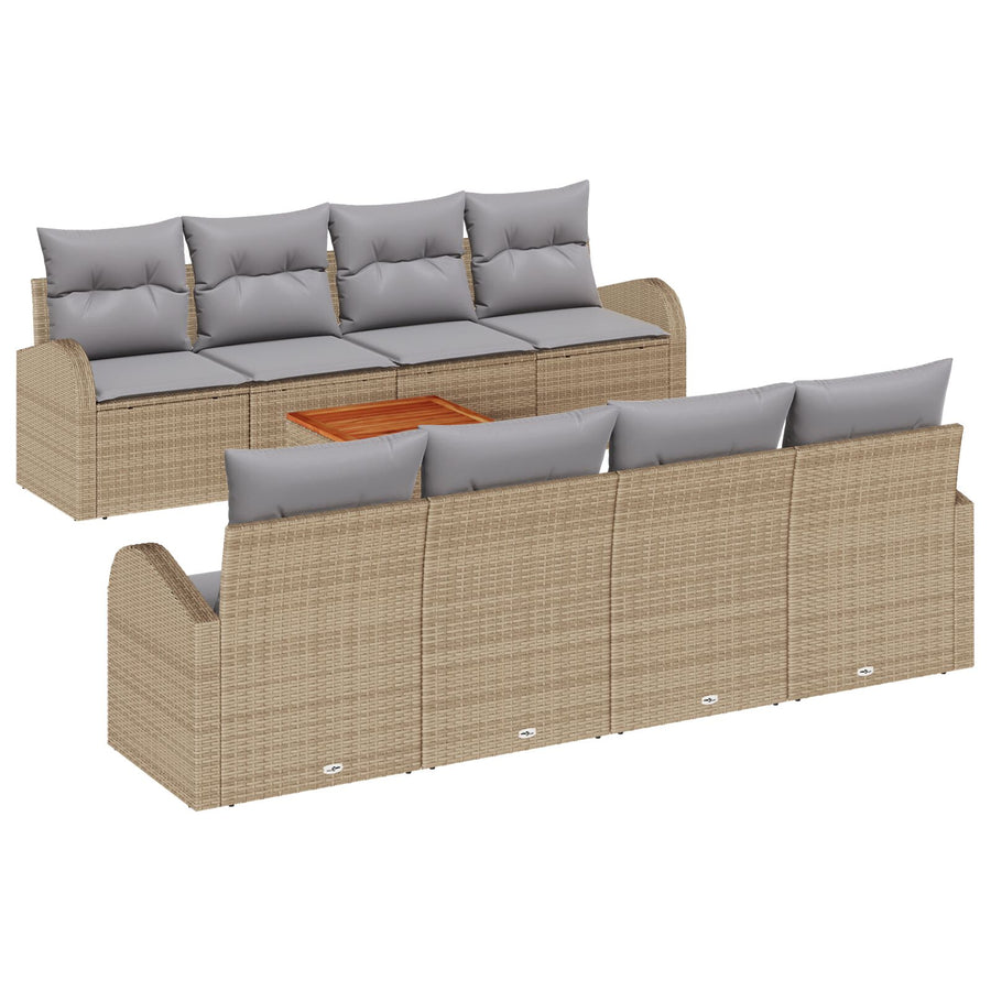 9-Delige Tuin Bank Set Met Kussens Beige Poly Rattan Acacia