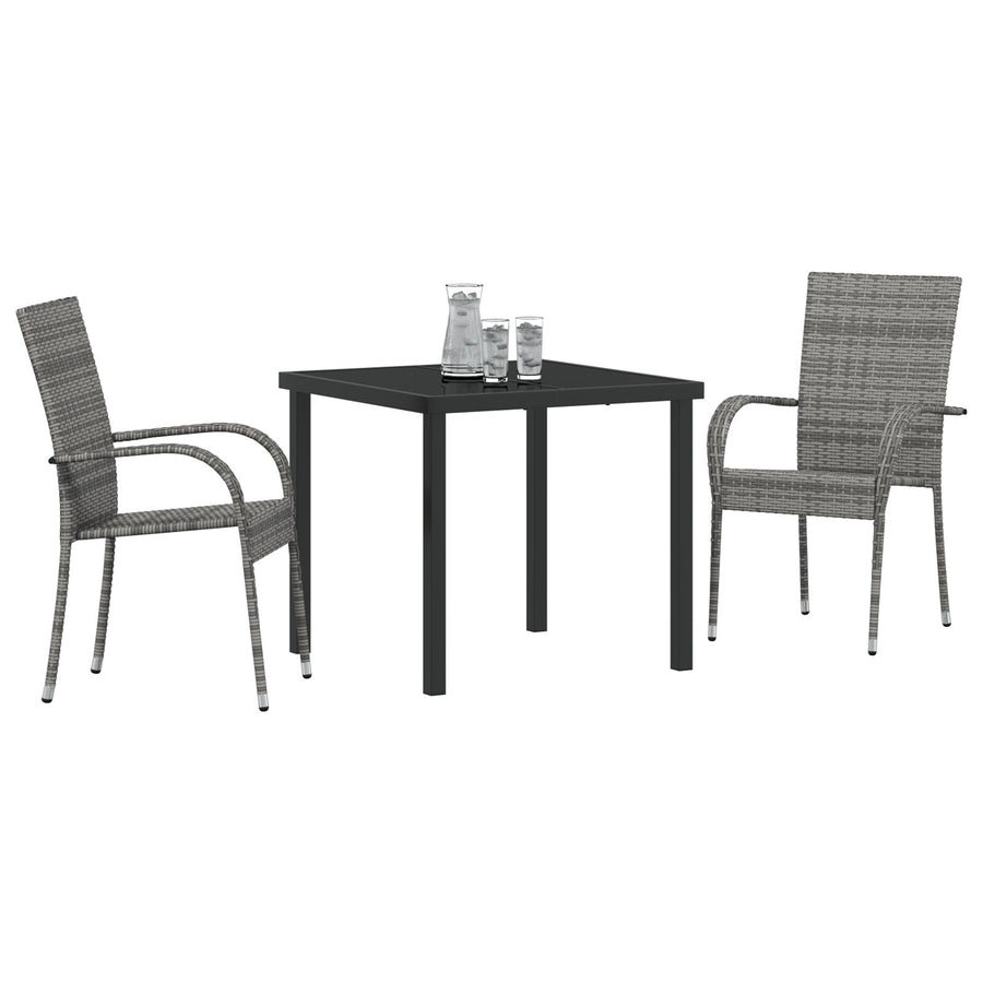 3-Delige Tuin Eetset Grijs Poly Rattan