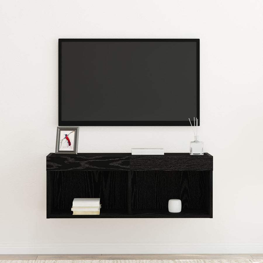 Tv Wandkast Met Led-Verlichting Hout 1 Zwart eiken
