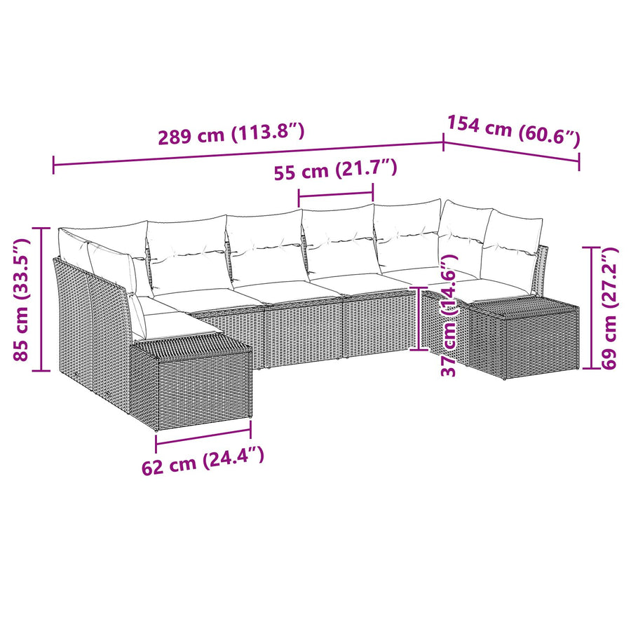7-Delige Tuinbank Set Met Kussens Beige Poly Rattan