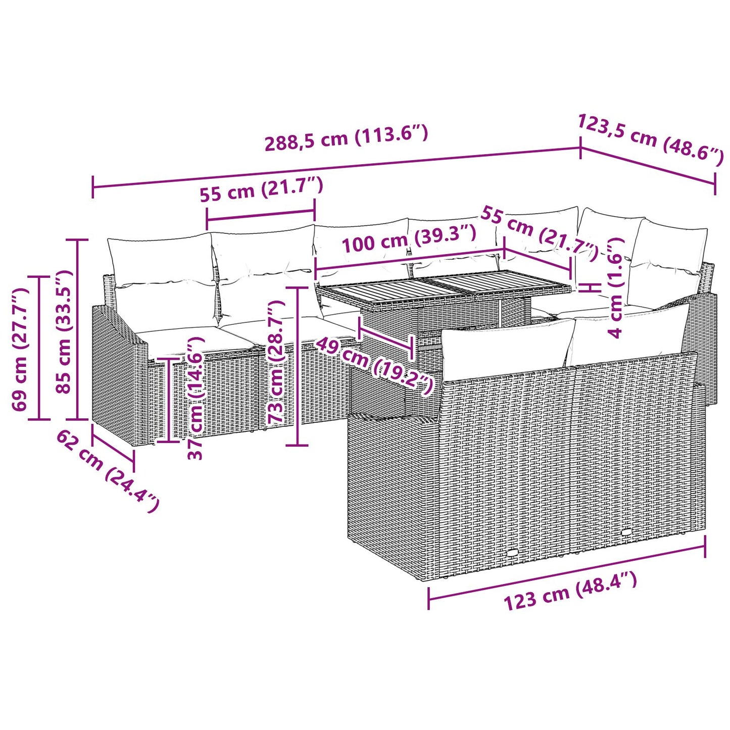 Tuin Sofa Set Set Van 9 Zwart En Bruin Rattan En Hout Tuin Eetset