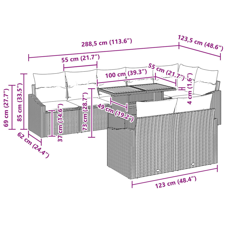 Tuin Sofa Set Set Van 9 Zwart En Bruin Rattan En Hout Tuin Eetset