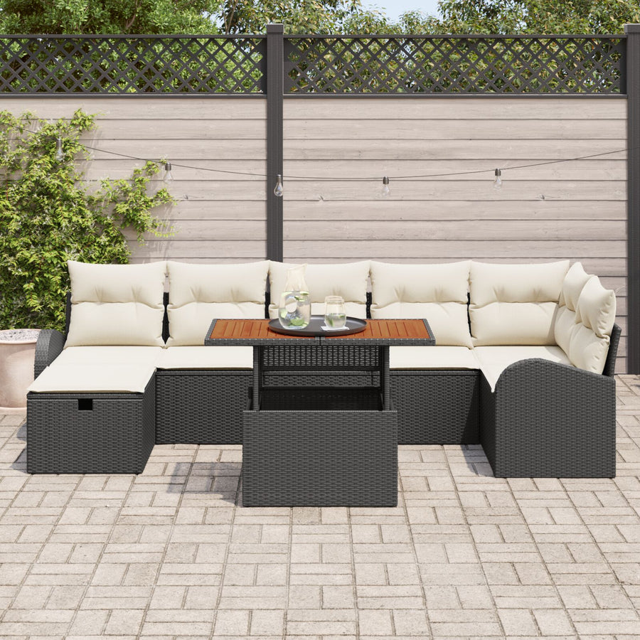 8-Delige Tuin Sofa Set Met Kussens Zwart Poly Rattan