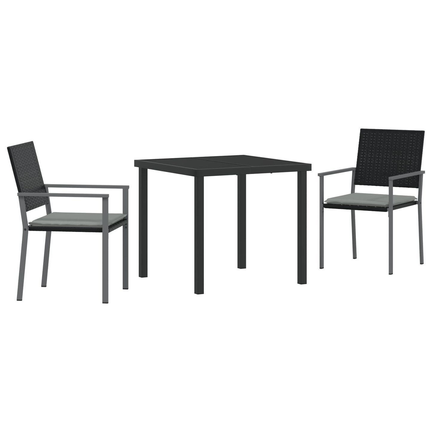 3-Persoons Tuin Eetset Met Kussens Zwart Poly Rattan