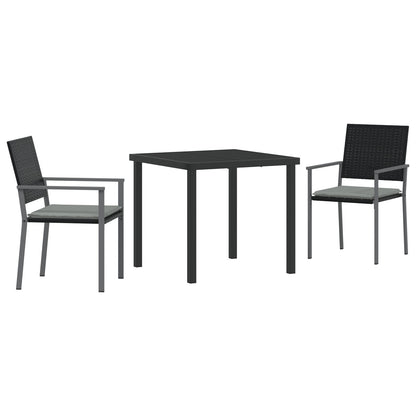 3-Persoons Tuin Eetset Met Kussens Zwart Poly Rattan