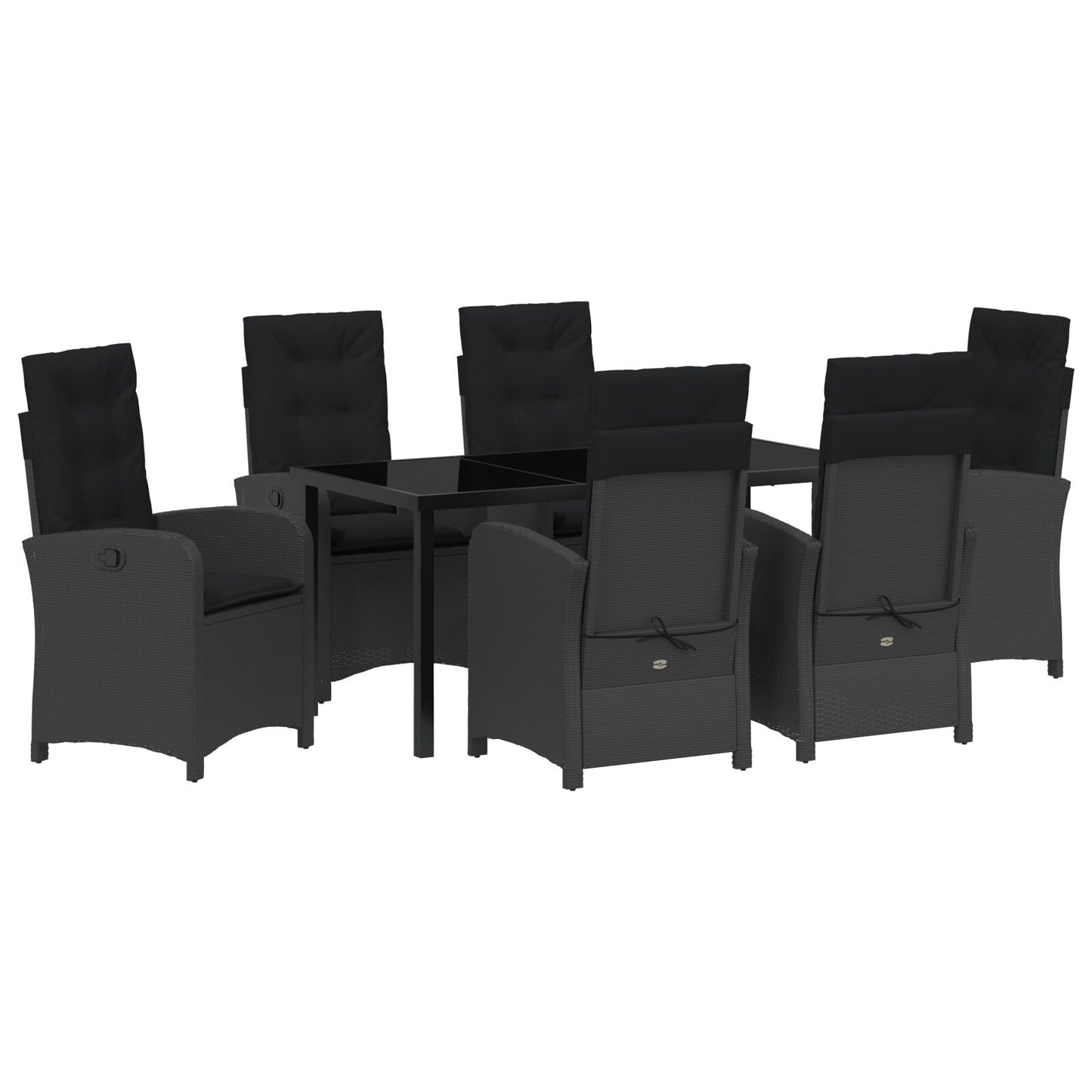 7-Delige Tuin Eettafel Set Met Kussens Zwart Poly Rattan