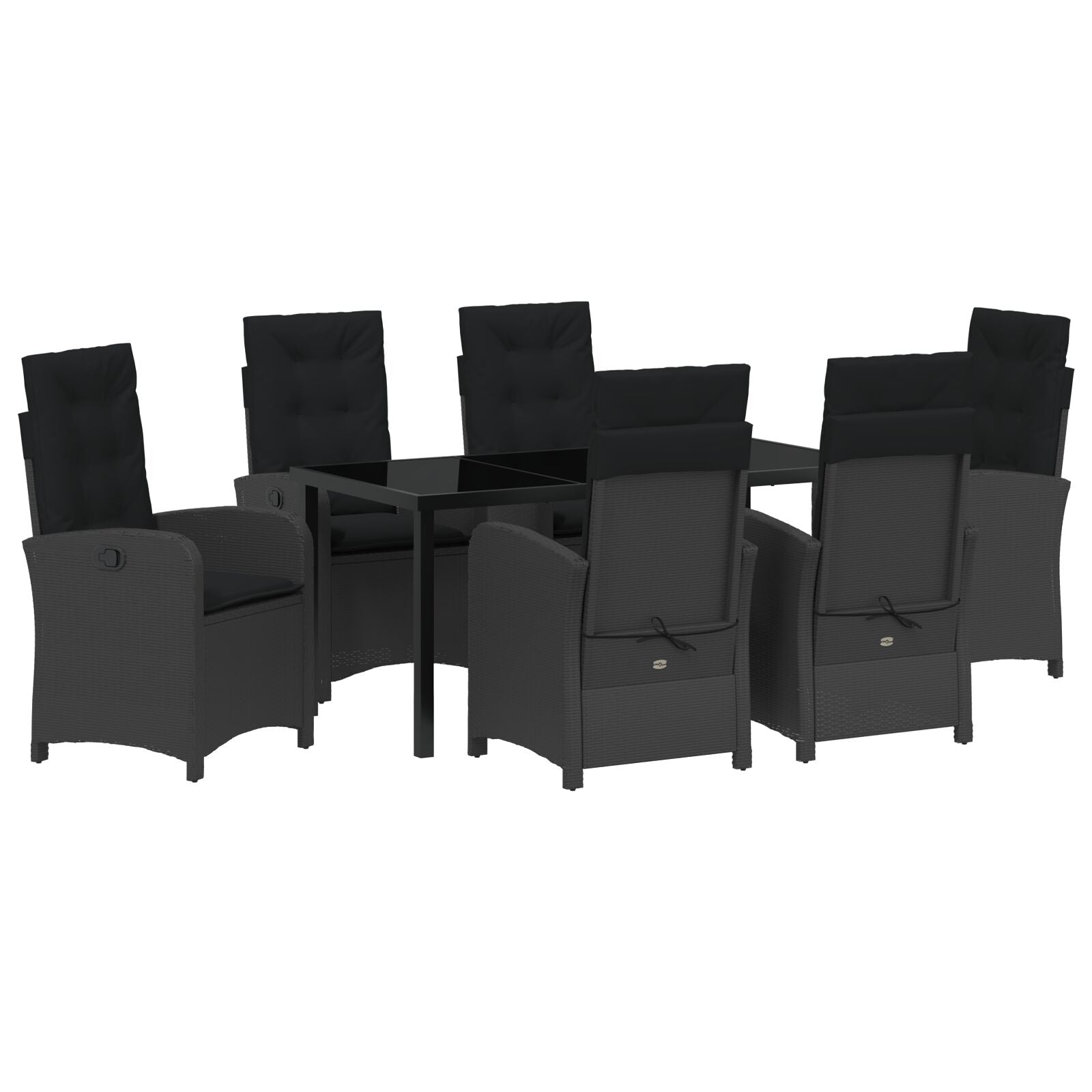 7-Delige Tuin Eettafel Set Met Kussens Zwart Poly Rattan