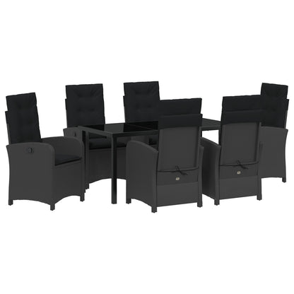 7-Delige Tuin Eettafel Set Met Kussens Zwart Poly Rattan