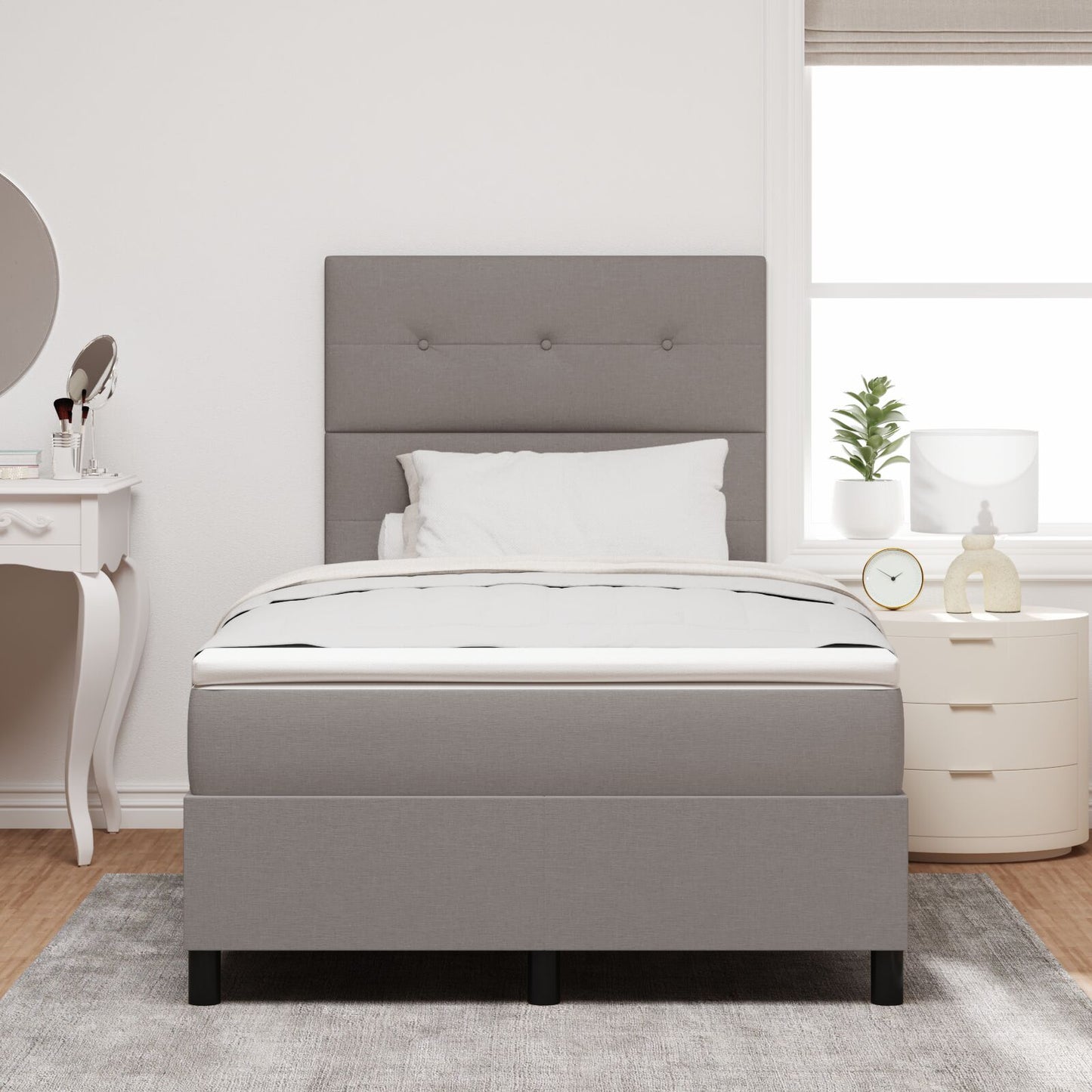 Boxspringbed Met Matras Taupe Klein Dubbel Stof Blauw