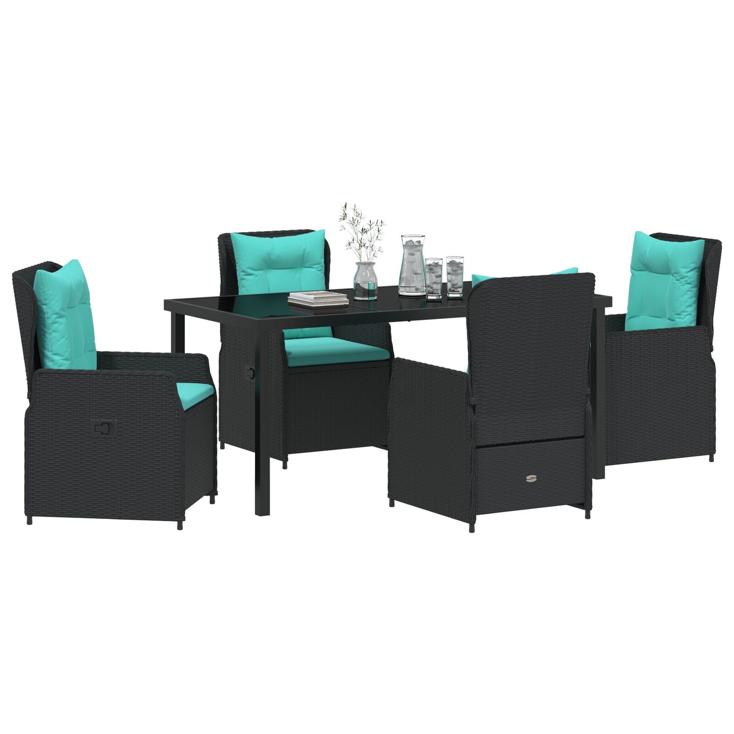 5-Delige Tuin Eetset Zwart Poly Rattan