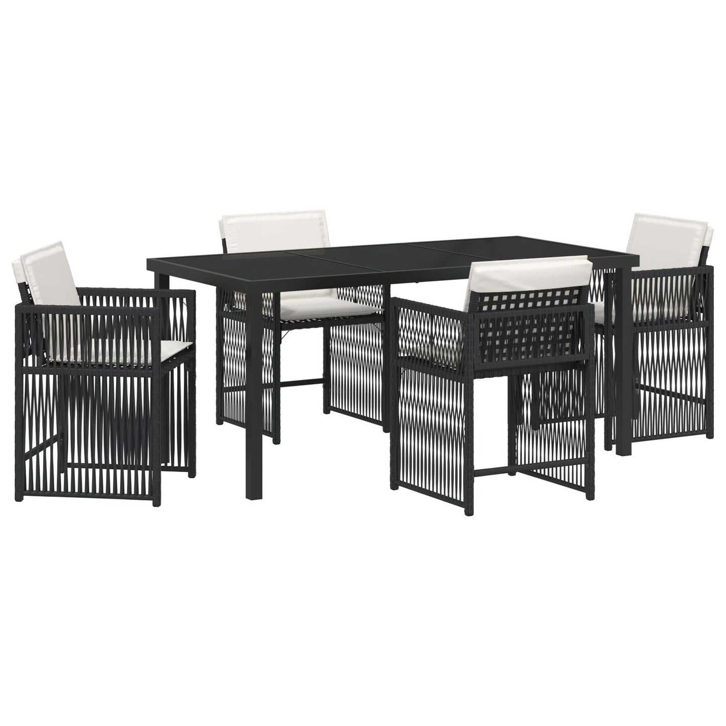 5-Delige Tuin Set Met Kussens Zwart Poly Rattan