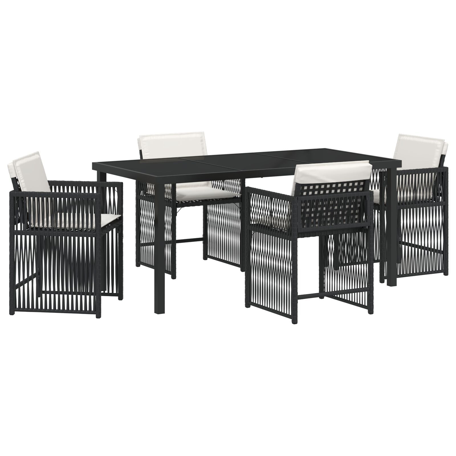 5-Delige Tuin Set Met Kussens Zwart Poly Rattan