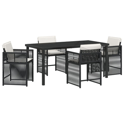 5-Delige Tuin Set Met Kussens Zwart Poly Rattan