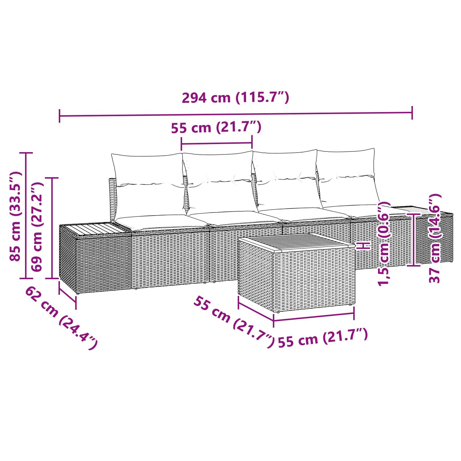 5-Delige Tuinbankset Met Kussens Beige Poly Rattan Acacia