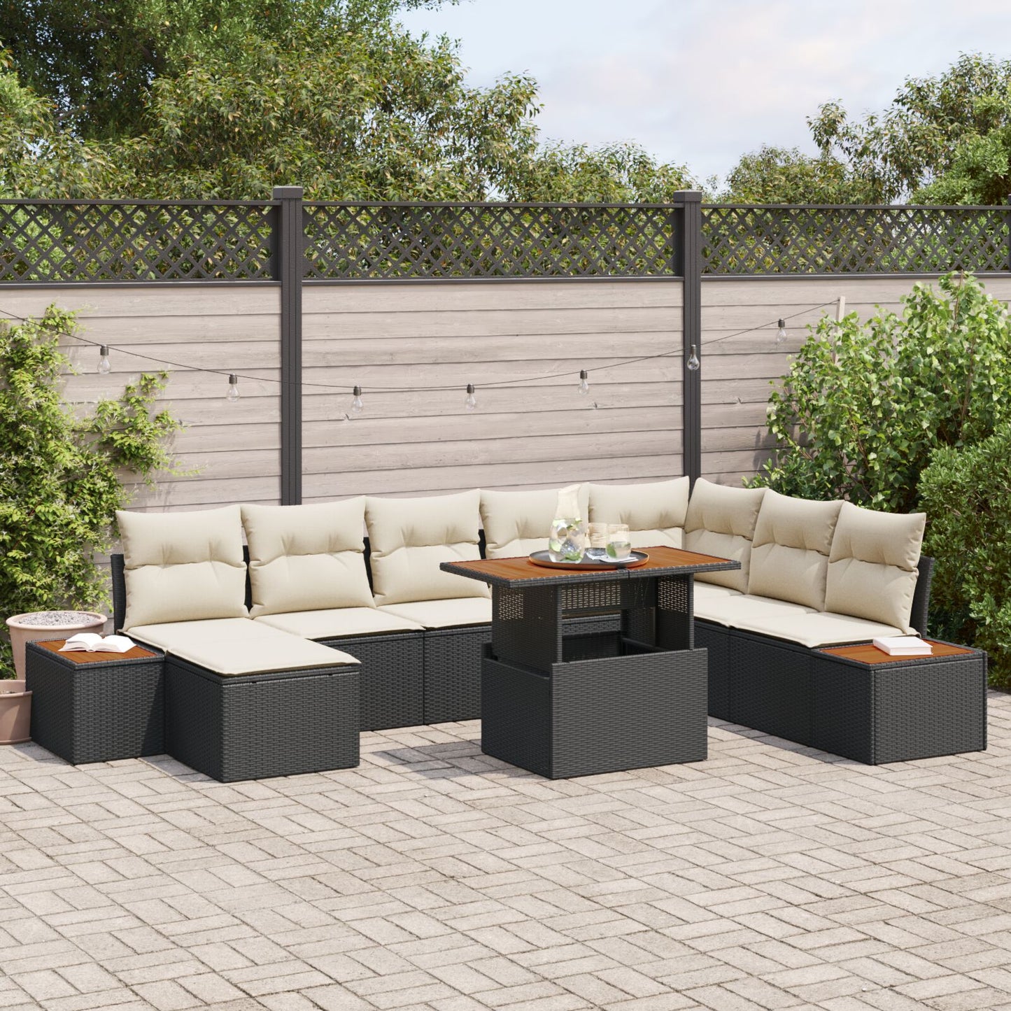 Tuinbankset Set Van 9 Crème Rattan Tuin Hoekbank Rechthoekig