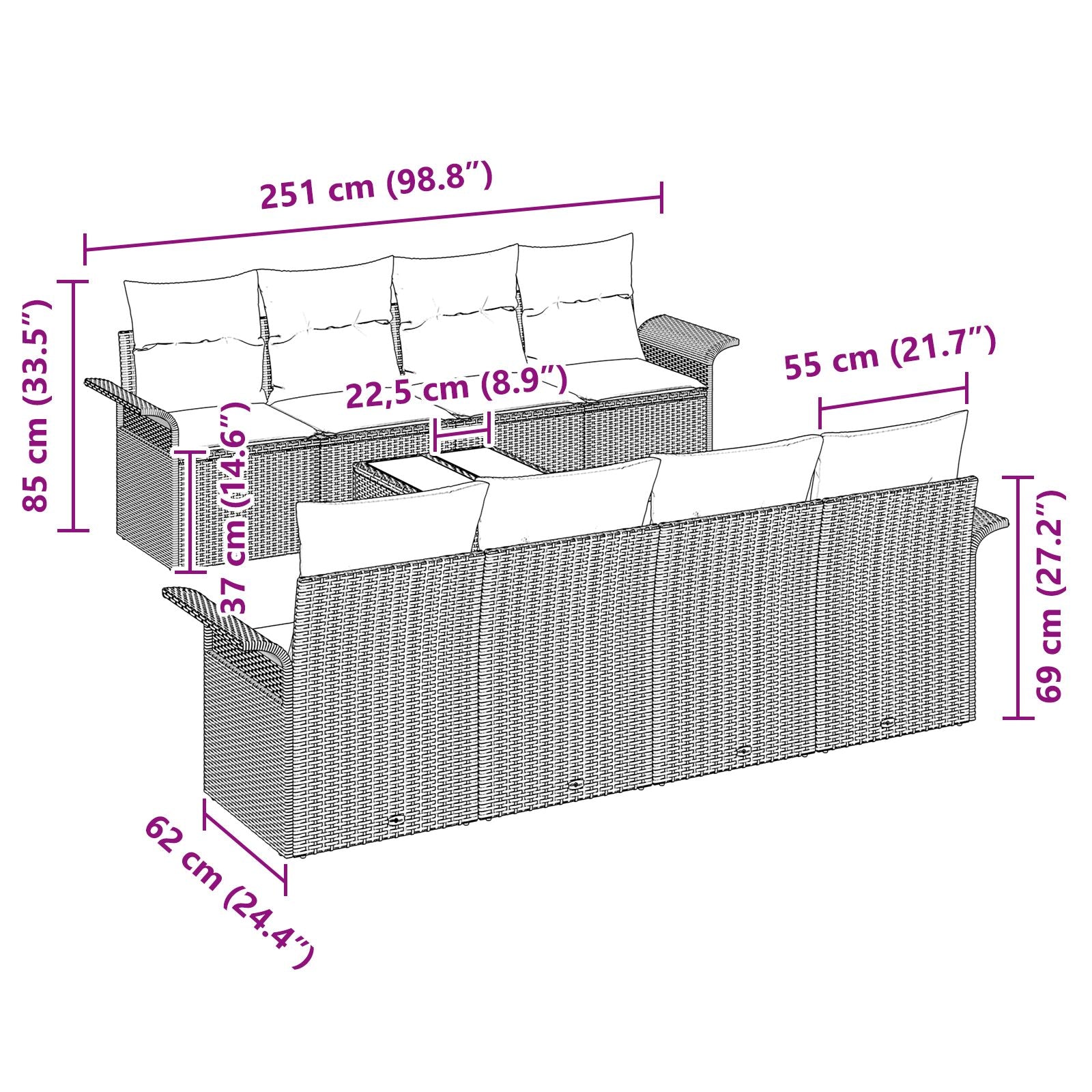 9 Delige Tuin Sofa Set Met Kussens Beige Poly Rattan