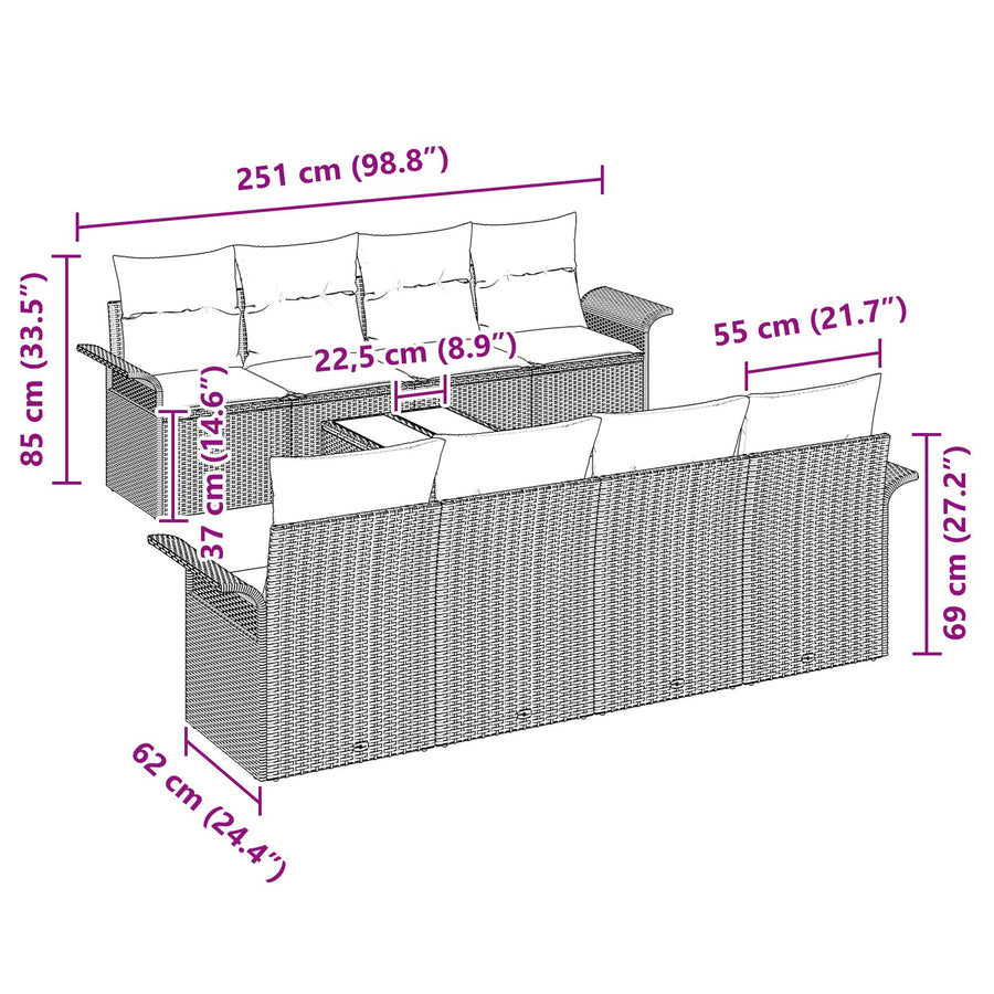 9 Delige Tuin Sofa Set Met Kussens Beige Poly Rattan