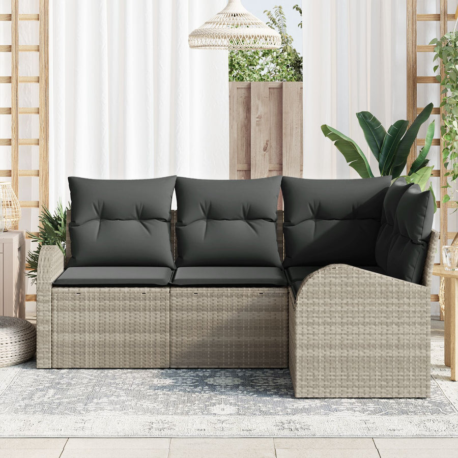 4-Delige Tuinbankset Met Kussens Poly Rattan Lichtgrijs zonder tafel