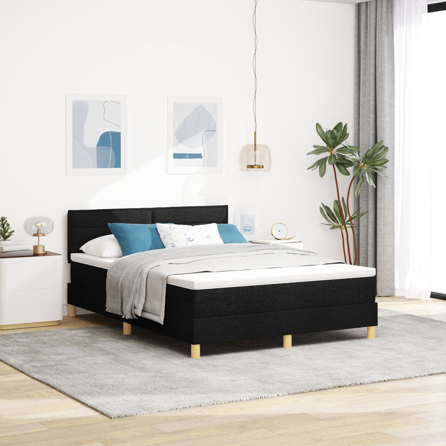 Boxspring Bed Met Matras Stof Zwart 140 x 200 cm Lijnen ontwerp