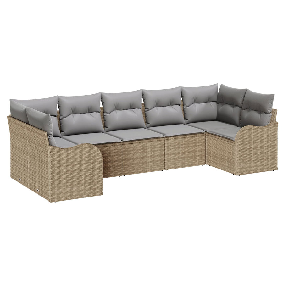 7-delige tuinbank set met kussens beige poly rattan, vidaXL 2-zits tuinbank met kussens beige poly rattan