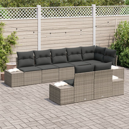 8-Delige Tuin Sofa Set Met Kussens Poly Rattan Grijs zonder tafel