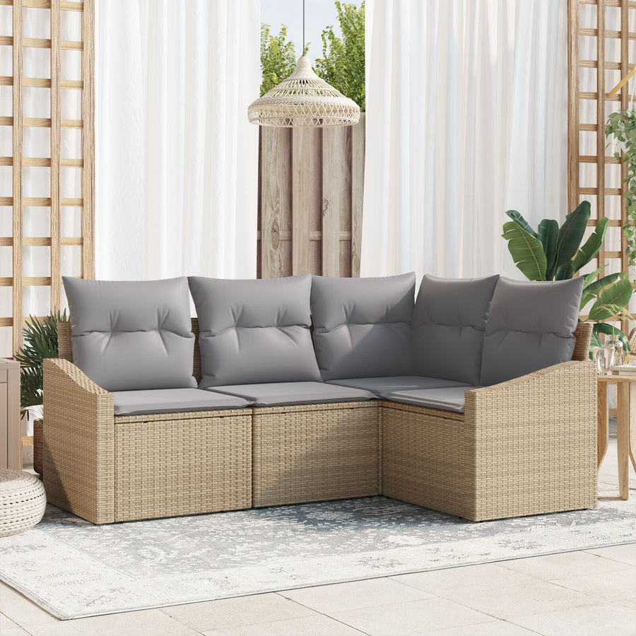 Tuin Sofa Set Set Van 4 Grijs, Natuurlijk Riet, Polyester Kussens