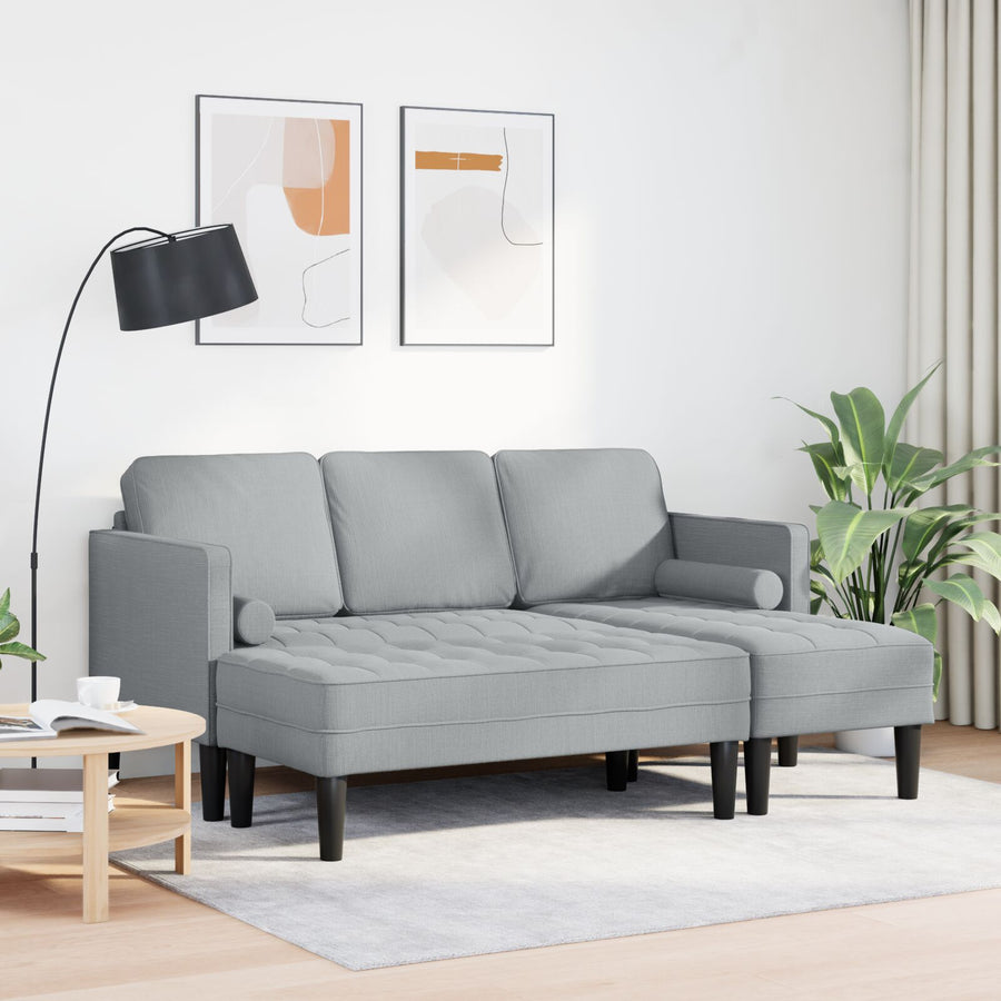 2 Delige Sofa Set Met Kussens Stof Licht grijs L-vormige sofa + bank