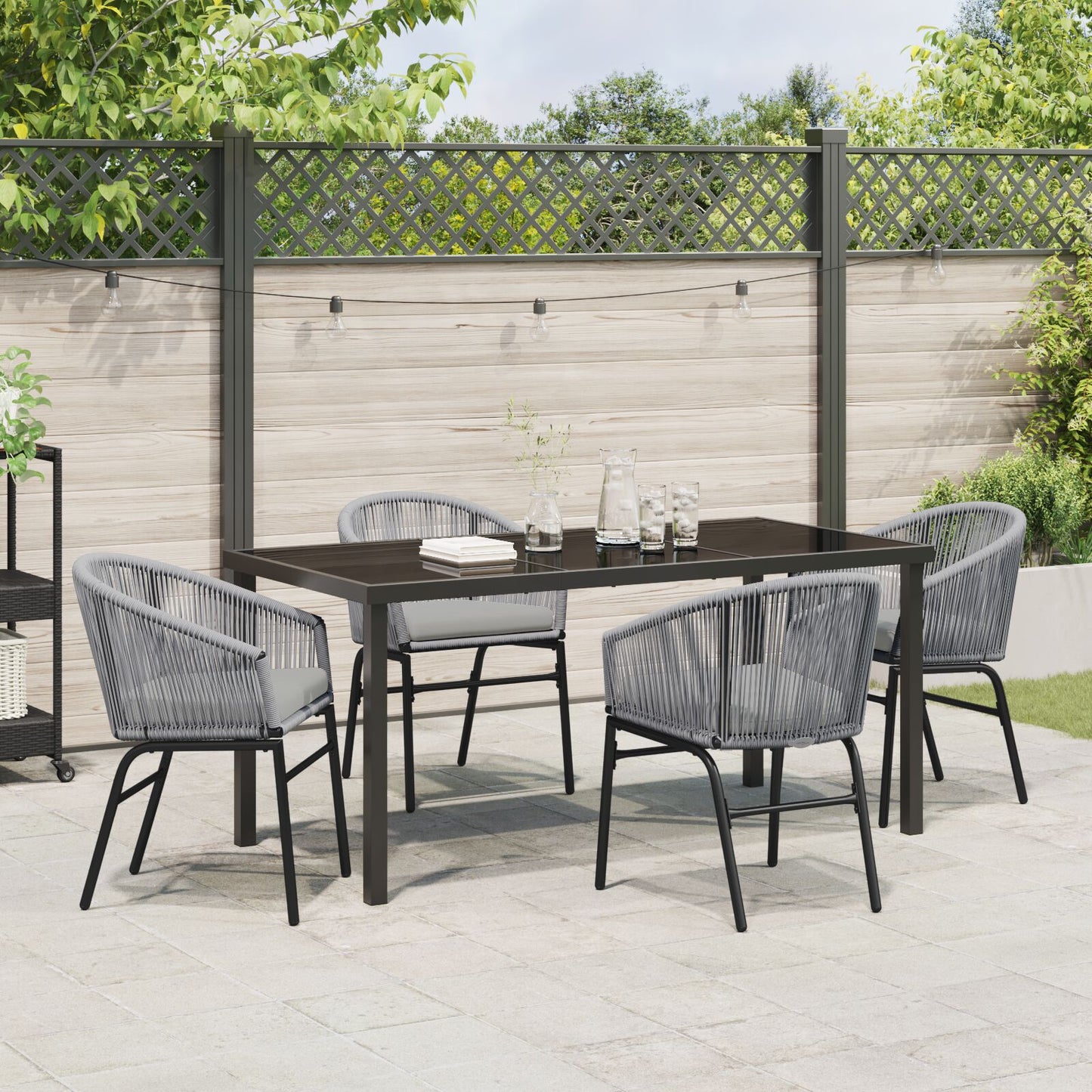 5-Delige Tuin Eetset Grijs Poly Rattan