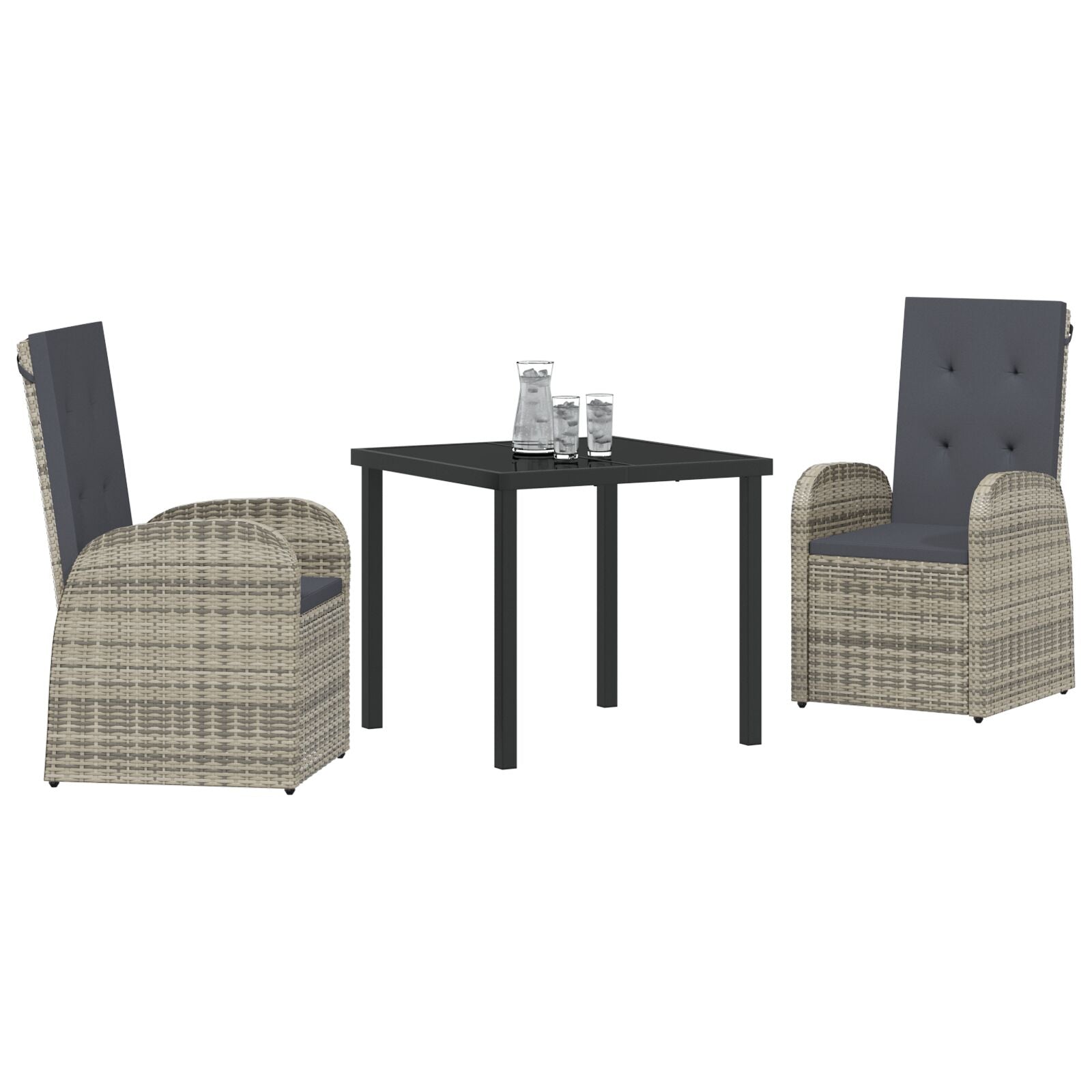 3-Delig Tuin Eettafelset Met Kussens Grijs Poly Rattan