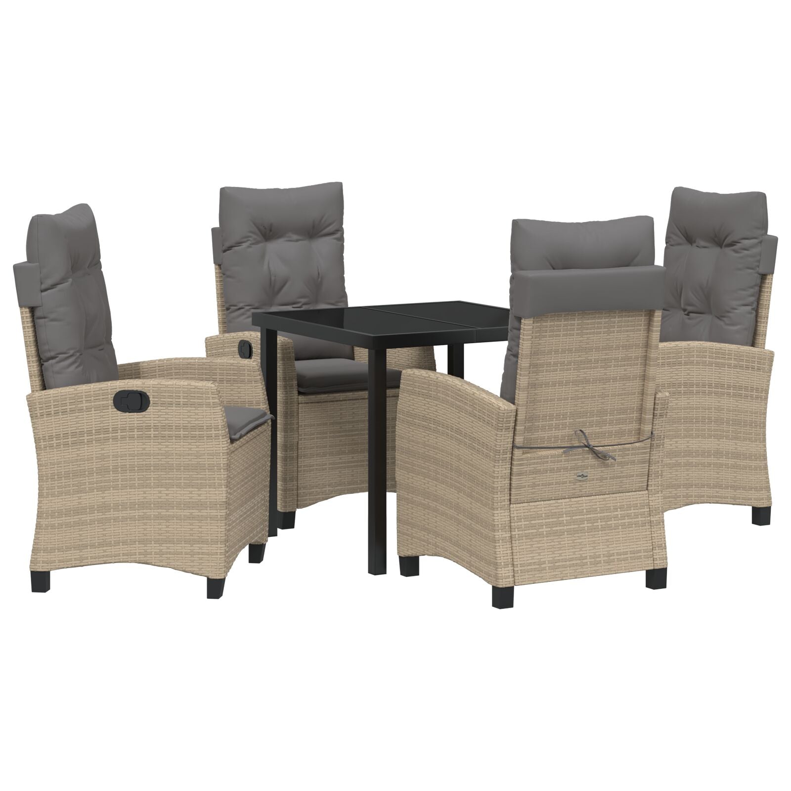 5 Delige Tuin Eettafel Set Met Kussens Beige Poly Rattan