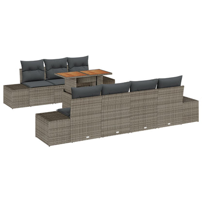 Tuin Sofa Set Set Van 8 Grijs Rattan, Glas, Hout, Metaal