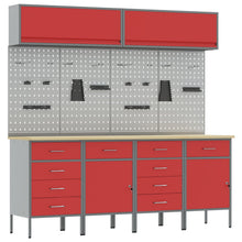 10-Delige Werkkast En Pegboard Set Mdf En Metaal 4x (2x84/2x85 cm) Rood 4x kast + 4x pegboard + 2x kast met deur