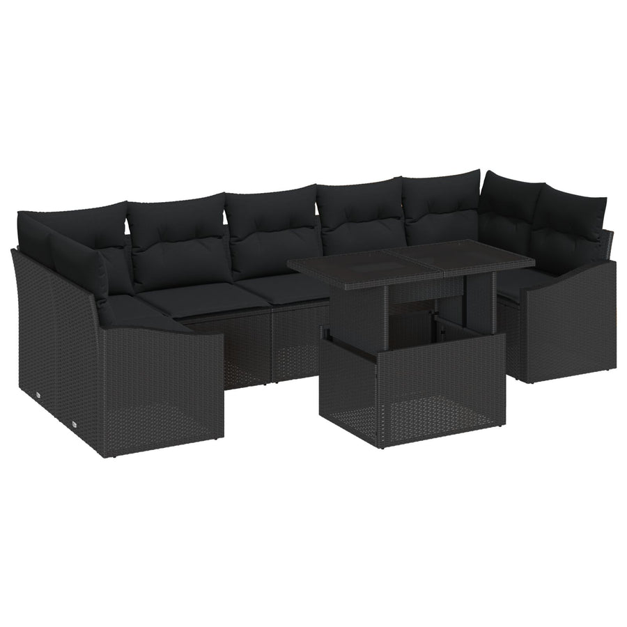 8 Delig Tuin Sofaset Met Kussens Zwart Poly Rattan